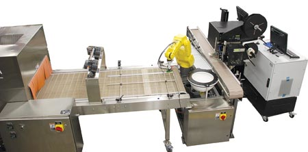 After the packaging system affixes a larger, permanent and fully serialized label to the container, a camera and serialized soft