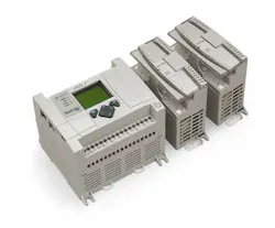 The Micrologix controller (top) on board the liquid filler (below) plays a key role in making the machine Web-enabled and Ethern The Micrologix controller (top) on board the liquid filler (below) plays a key role in making the machine Web-enabled and Ethern