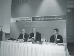 Rockwell?EURs Dave Johnson, Steve Eisenbrown, and Scott Summerville, Asia Pacific president (left to right) taking questions o Rockwell?EURs Dave Johnson, Steve Eisenbrown, and Scott Summerville, Asia Pacific president (left to right) taking questions o