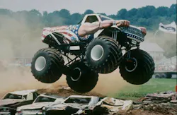 An Allen-Bradley PLC is used in this monster truck for gear shift control, enabling the driver to change gears three times in 1. An Allen-Bradley PLC is used in this monster truck for gear shift control, enabling the driver to change gears three times in 1.