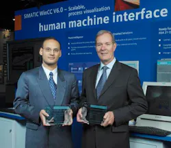 Sandeep Maheshwari (left), Vice President, Industrial & Electronics markets, Frost & Sullivan, presented the awards to Aubert Ma Sandeep Maheshwari (left), Vice President, Industrial & Electronics markets, Frost & Sullivan, presented the awards to Aubert Ma