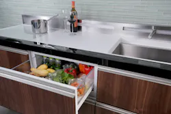 This micro-kitchen includes a cook top, Advantium oven, convection oven, counter top, refrigerator, freezer, sink and dishwasher within 6 linear feet. This micro-kitchen includes a cook top, Advantium oven, convection oven, counter top, refrigerator, freezer, sink and dishwasher within 6 linear feet.