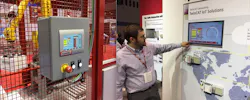 Beckhoff Automation’s Shane Novacek demonstrates the data being pushed down from the cloud, gathered from a machine in Flexicell