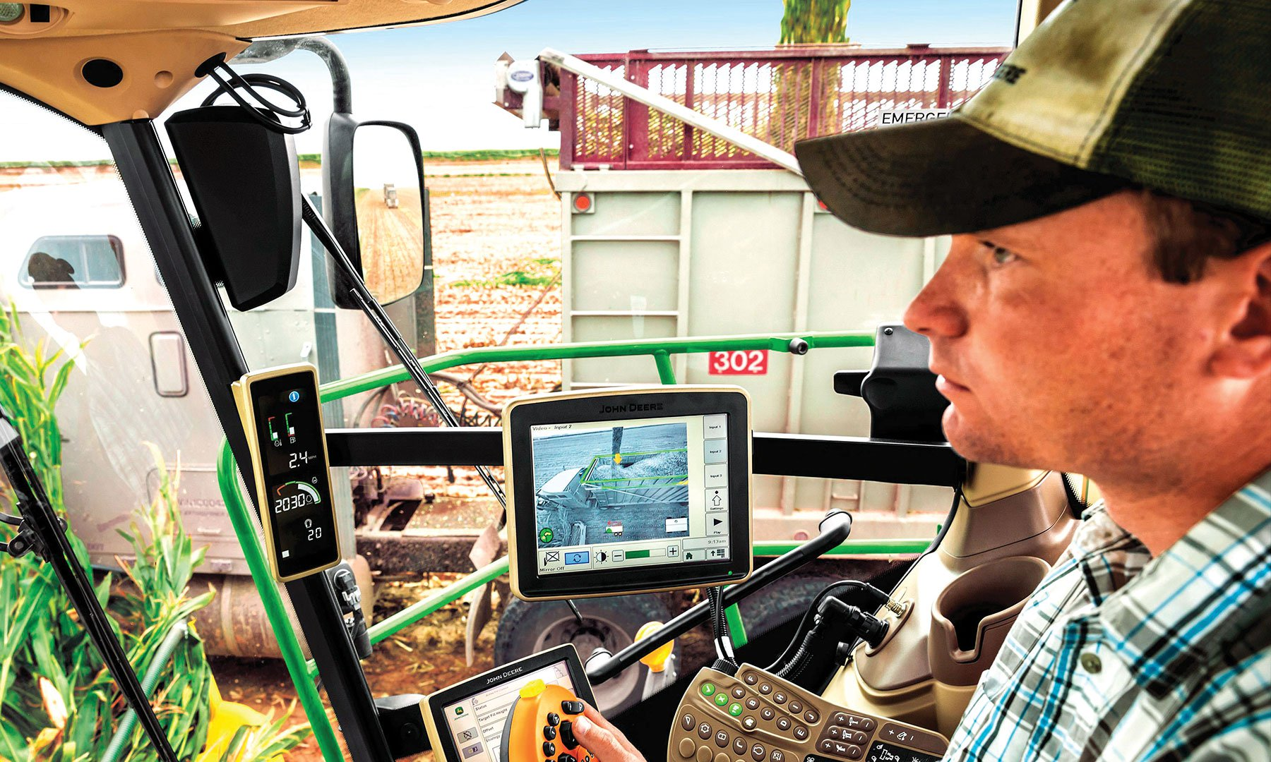 John Deere&rsquo;s Precision Ag sensor technology collects environmental and equipment data, delivering information back to farmers on
