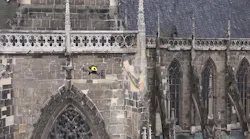 The Intel Falcon 8+ drone inspects the north portal of the Halberstadt Cathedral in Saxony-Anhalt, Germany.