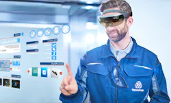A photo illustration shows how Microsoft HoloLens displays information for thyssenkrup employees. A photo illustration shows how Microsoft HoloLens displays information for thyssenkrup employees.