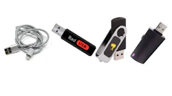 Malicious USB devices look just like standard USB devices (not so conveniently labeled as ‘Bad USB’) but can launch nefarious at
