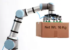 Universal Robots’ UR16e can handle a payload of 16 kg (35 lb). Universal Robots’ UR16e can handle a payload of 16 kg (35 lb).