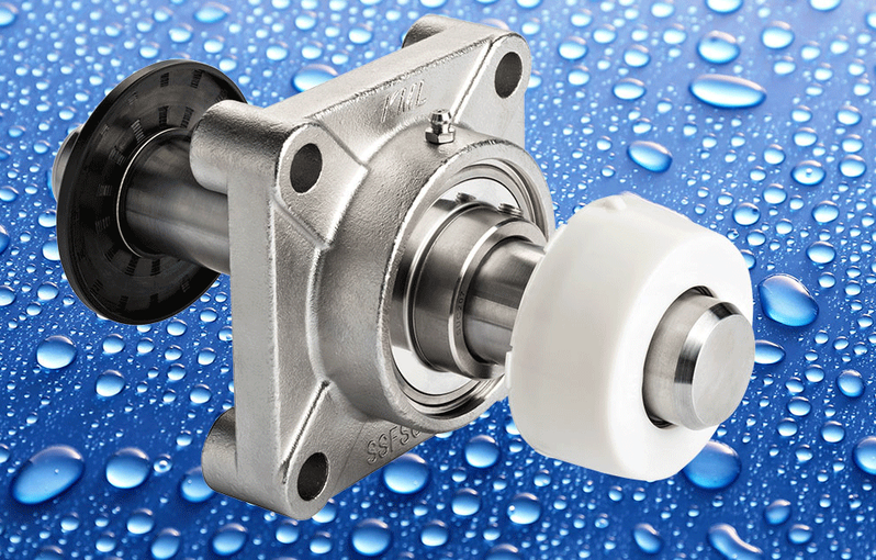 Stainless-Steel Stand-Out mounted bearings from KML meet the strict sanitary requirements of the Food Safety Modernization Act.