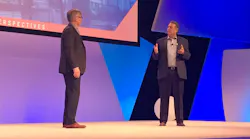 Mike Sutcliff (right) joins Blake Moret on the Perspectives stage to announce a new partnership between Rockwell Automation and Accenture’s Industry X.0.