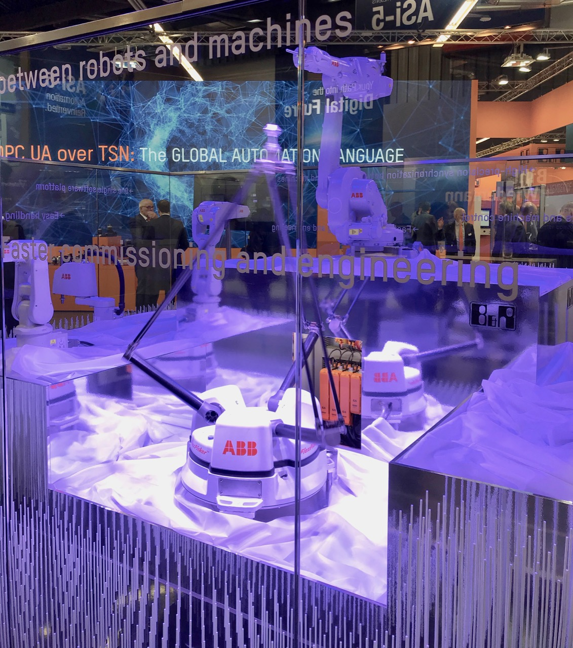 ABB robots on display in the B&R exhibit at SPS 2019 to highlight the integration of ABB robotics and B&R's machine control.