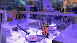 ABB robots on display in the B&R exhibit at SPS 2019 to highlight the integration of ABB robotics and B&R's machine control.