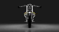 The Zeus 8 motorcycle, seen from the front.