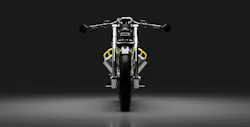 The Zeus 8 motorcycle, seen from the front. The Zeus 8 motorcycle, seen from the front.