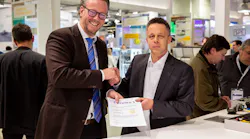 The Harting Technology Group and Expleo Germany GmbH concluded a cooperation agreement at the SPS Trade Fair 2019 in Nuremberg. The picture shows (from left) Philip Harting, Chairman of the Board of the Harting Technology Group, Peter Seidenschwang, Head of Industry at Expleo Germany GmbH.
