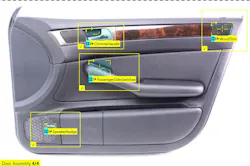 Car door panel assembly verification with ViDi 3.4 includes checks for specific window switches and trim pieces. Car door panel assembly verification with ViDi 3.4 includes checks for specific window switches and trim pieces.