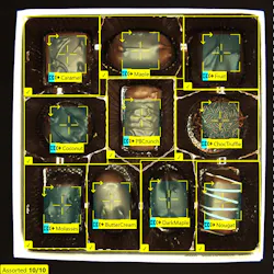 Cognex Deep Learning quality inspection software can be trained to identify correct placement and types of items assembled or packaged. In this consumer packaged goods example, it's assorted chocolates in a package. Source: Cognex Cognex Deep Learning quality inspection software can be trained to identify correct placement and types of items assembled or packaged. In this consumer packaged goods example, it's assorted chocolates in a package. Source: Cognex