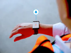 The wearable Kinexon SafeTag warns the user, audibly and visually, when the physical distance with another employee has been compromised. The wearable Kinexon SafeTag warns the user, audibly and visually, when the physical distance with another employee has been compromised.