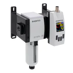 The Aventics AF2 Series flow sensor is an IIoT-enabled device that provides air consumption and leak detection analytics. Source: Emerson The Aventics AF2 Series flow sensor is an IIoT-enabled device that provides air consumption and leak detection analytics. Source: Emerson