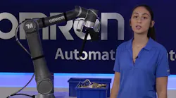 Danielle Belskis, automation engineer at Omron Automation, demonstrates the FH Series 3D camera for robotic bin picking applications.