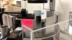 Aluminum blocks with 2D data matrix codes spin on a turntable in the demo. The NX102 controller sends trigger signals to FH-5050 vision system to capture images and decode the data matrix code. Aluminum blocks with 2D data matrix codes spin on a turntable in the demo. The NX102 controller sends trigger signals to FH-5050 vision system to capture images and decode the data matrix code.