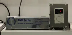 In the demo of the BMU series, Nguyen used a 30W motor with a 50:1 gear attached to a belt pulley to replicate a conveyor application. In the demo of the BMU series, Nguyen used a 30W motor with a 50:1 gear attached to a belt pulley to replicate a conveyor application.
