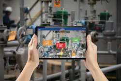 Device operation status overlayed on images of the device using Emerson Automation Solutions’ Plantweb Optics AR. Device operation status overlayed on images of the device using Emerson Automation Solutions’ Plantweb Optics AR.