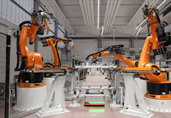 KUKA pilot plant for matrix production in the company’s Augsburg, Germany, plant. KUKA pilot plant for matrix production in the company’s Augsburg, Germany, plant.
