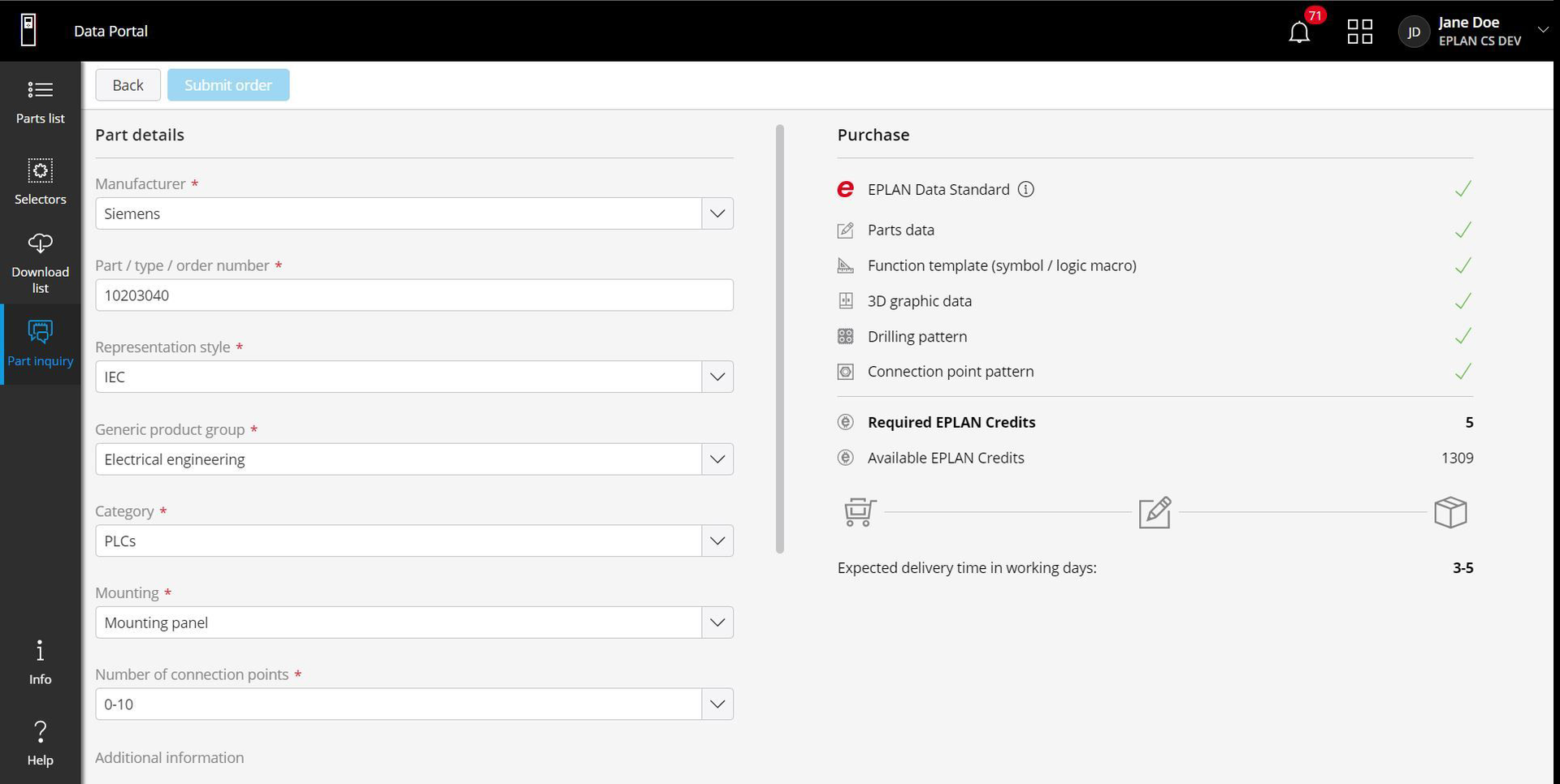 A simple input mask in the EPLAN Data Portal helps companies quickly request the required data.