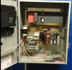 A control cabinet created by Versatech for Agri-Fab featuring Mitsubishi Electric technology. A control cabinet created by Versatech for Agri-Fab featuring Mitsubishi Electric technology.