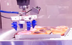 At PACK EXPO International, Soft Robotics demonstrates the picking, sorting by variety, and pack out of doughnuts at rates of up to 70 picks per minute. At PACK EXPO International, Soft Robotics demonstrates the picking, sorting by variety, and pack out of doughnuts at rates of up to 70 picks per minute.