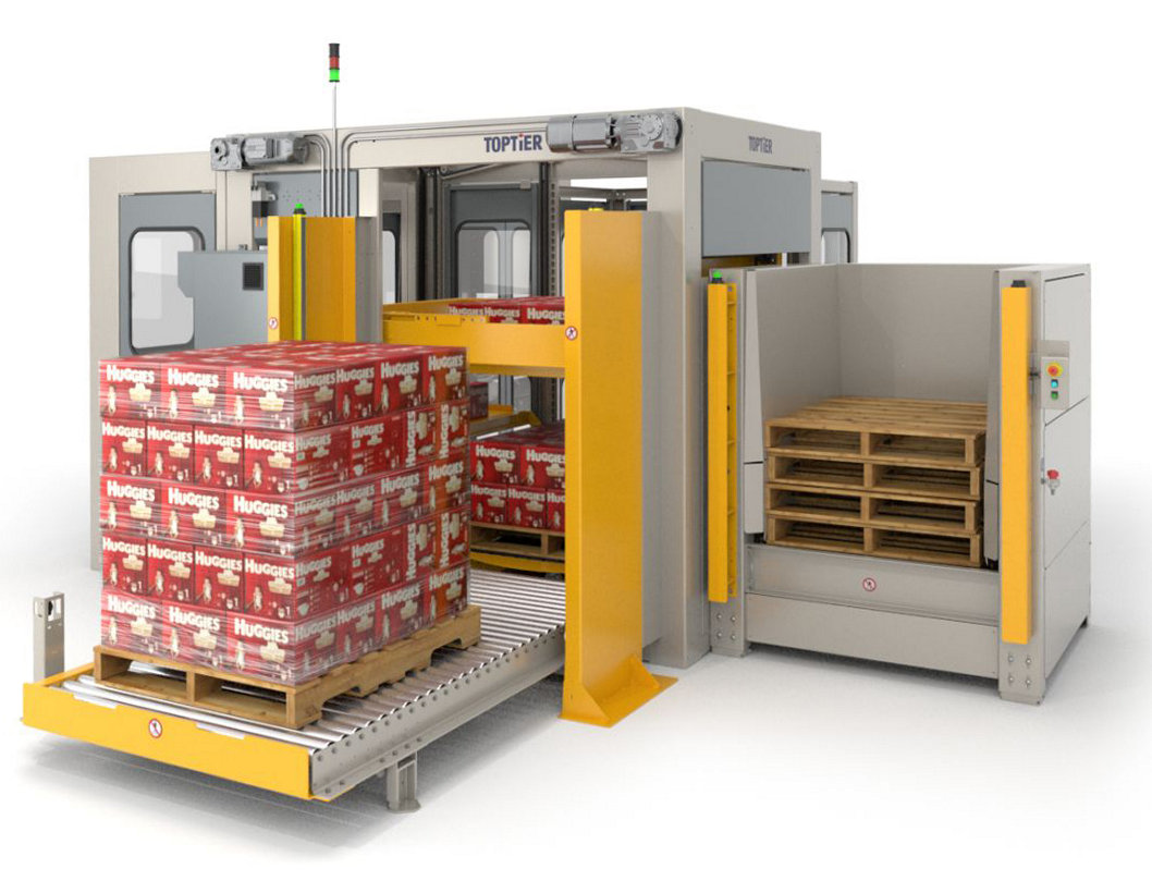 TopTier&rsquo;s low-infeed mechanical palletizer.