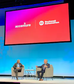“The talent war is over, and talent won,” said Jimmy Etheredge (left), CEO of Accenture North America during a one-on-one discussion with Rockwell Automation CEO Blake Moret (right) during Rockwell's 2022 Automation Fair. “The talent war is over, and talent won,” said Jimmy Etheredge (left), CEO of Accenture North America during a one-on-one discussion with Rockwell Automation CEO Blake Moret (right) during Rockwell's 2022 Automation Fair.