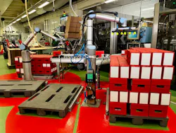 The cobot palletizing system at Nortura. The cobot palletizing system at Nortura.