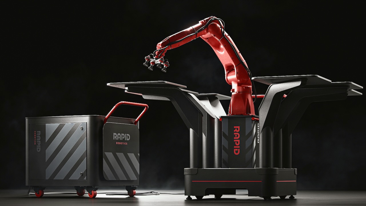 A mobile pedestal re-imagines the industrial work cell with the same flexibility seen in Rapid Robotics' collaborative robot (cobot) system, as the pedestal can be moved or reconfigured and then re-locked into place by a single person. (Photo: Business Wire)