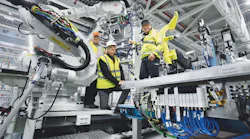 Panel parts are clamped in pneumatically actuated devices and welded, controlled by Festo’s CPX/VTSA valve manifolds. Evert Forsberg (left), Lars Kreutner (right), both from Scania, and Leif Lindahl (center) from Festo.