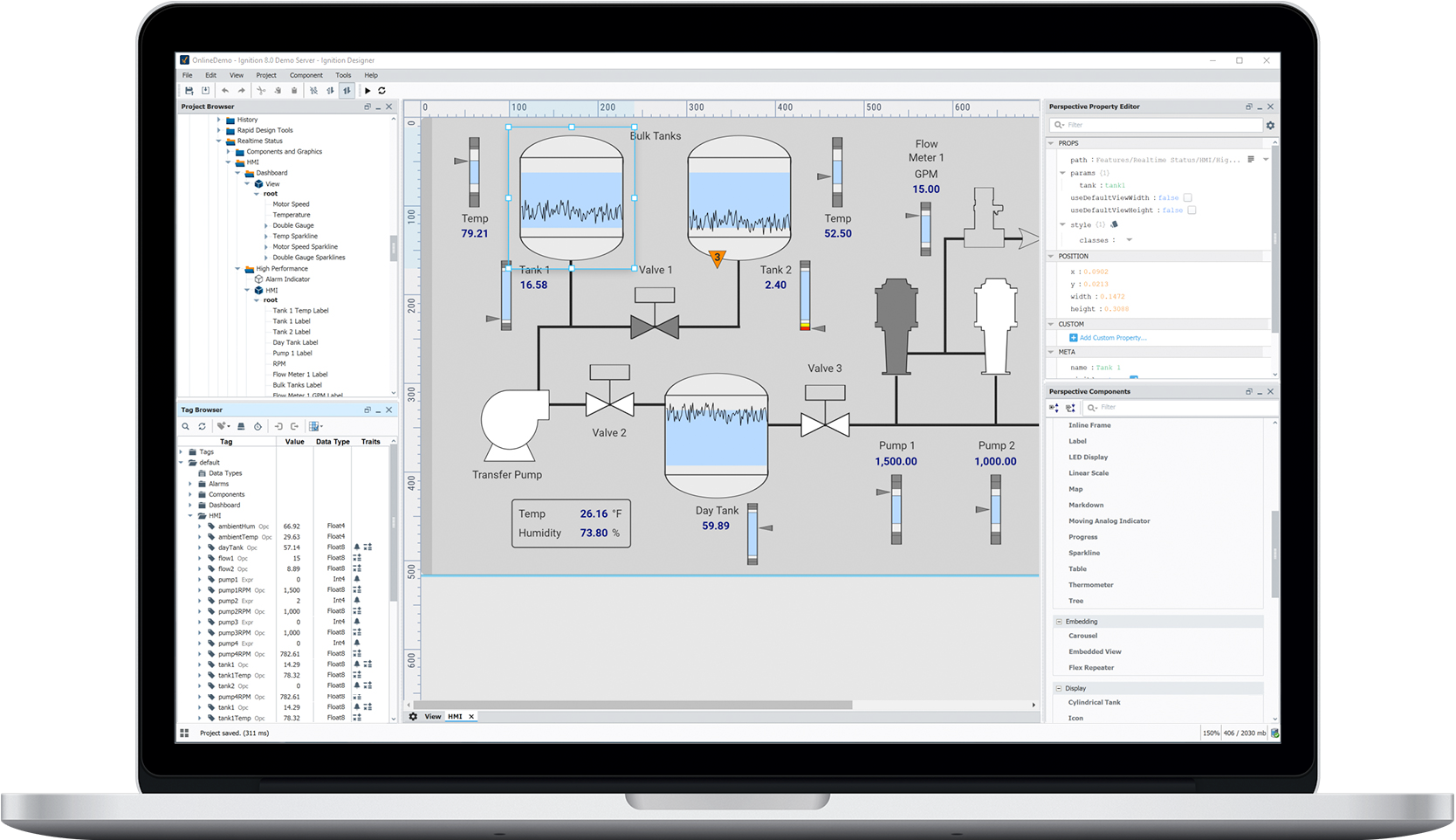 AN HMI screen being designed in Ignition.