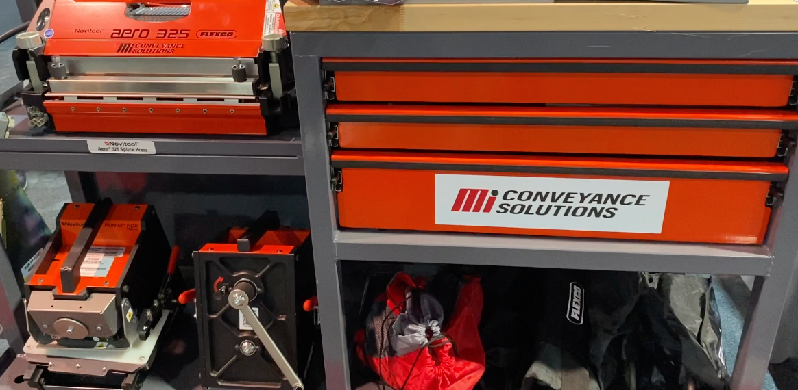 Motion's mobile roller drive belt workstation.