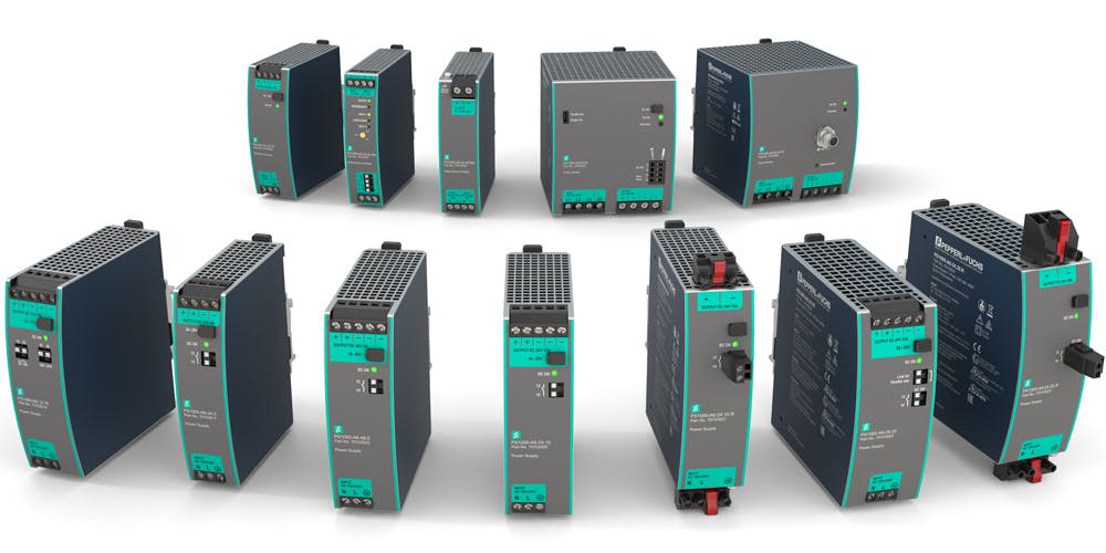 Pepperl+Fuchs PS1000 power supplies ensure efficient and reliable power supply from 5 Amps to 40 Amps, for 12V dc, 24V dc or 48V dc output.