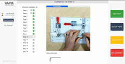 The Rapta platform follows the assembly process through each step, verifying that the process has been done correctly and warning the operator if any steps are missed or performed incorrectly. The Rapta platform follows the assembly process through each step, verifying that the process has been done correctly and warning the operator if any steps are missed or performed incorrectly.