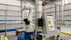 Robot work cell simulation controlled by Ready Robotics' ForgeOS. Robot work cell simulation controlled by Ready Robotics' ForgeOS.
