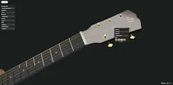 The 3D configurator that Dowina uses to modify the headplate. In many cases, headplates and fingerboards share the same material as it's important that the density of the wood and the headplate be high due to playing wear. Source: Vectary The 3D configurator that Dowina uses to modify the headplate. In many cases, headplates and fingerboards share the same material as it's important that the density of the wood and the headplate be high due to playing wear. Source: Vectary
