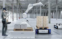 The MaiRA XL 35 kg payload cobot from Neura Robotics has a 180 cm reach and features a 360 microphone array to receive voice commands and a 3D vision sensor for object detection and gesture control. The MaiRA XL 35 kg payload cobot from Neura Robotics has a 180 cm reach and features a 360 microphone array to receive voice commands and a 3D vision sensor for object detection and gesture control.