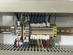 Interior view of one the 30 small panels designed by Blue Collar Automation. Source: Weidmuller Interior view of one the 30 small panels designed by Blue Collar Automation. Source: Weidmuller