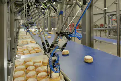 An automated high-speed pick-and-place system utilized on a production line for donuts and berliners. An automated high-speed pick-and-place system utilized on a production line for donuts and berliners.