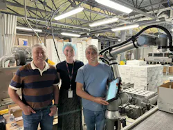 Annalise Hildebrand (center) from In-Position Technologies with two of the El Pinto line workers who will be operating and programming the robot in the boxing and shipping process. Annalise Hildebrand (center) from In-Position Technologies with two of the El Pinto line workers who will be operating and programming the robot in the boxing and shipping process.