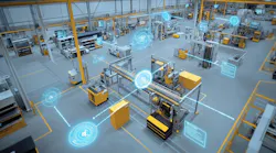 sensors on the factory floor transmit data for analysis