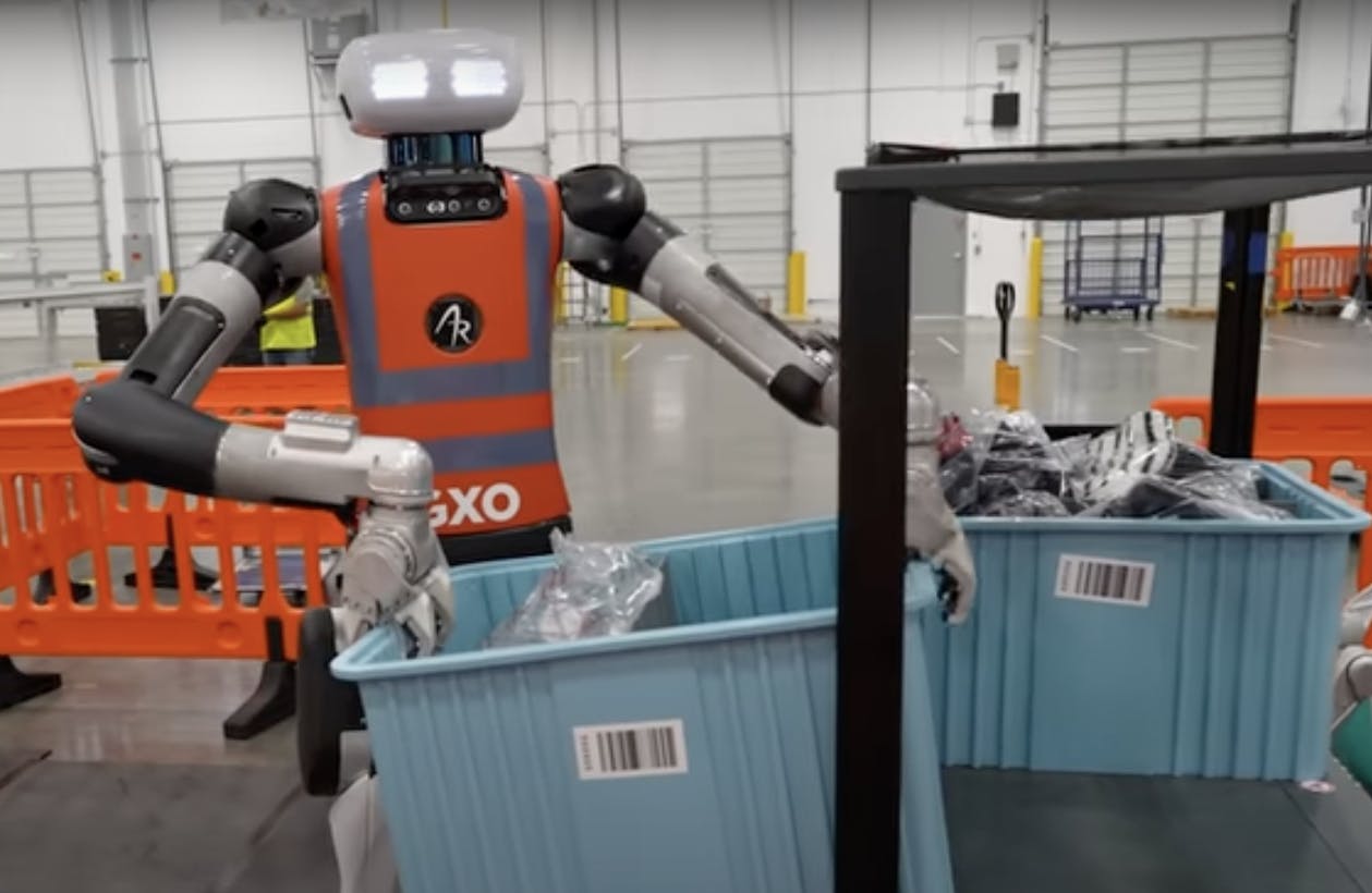 Agility Robotics' Digit working at GXO Logistics facility in Flowery Branch, Ga.