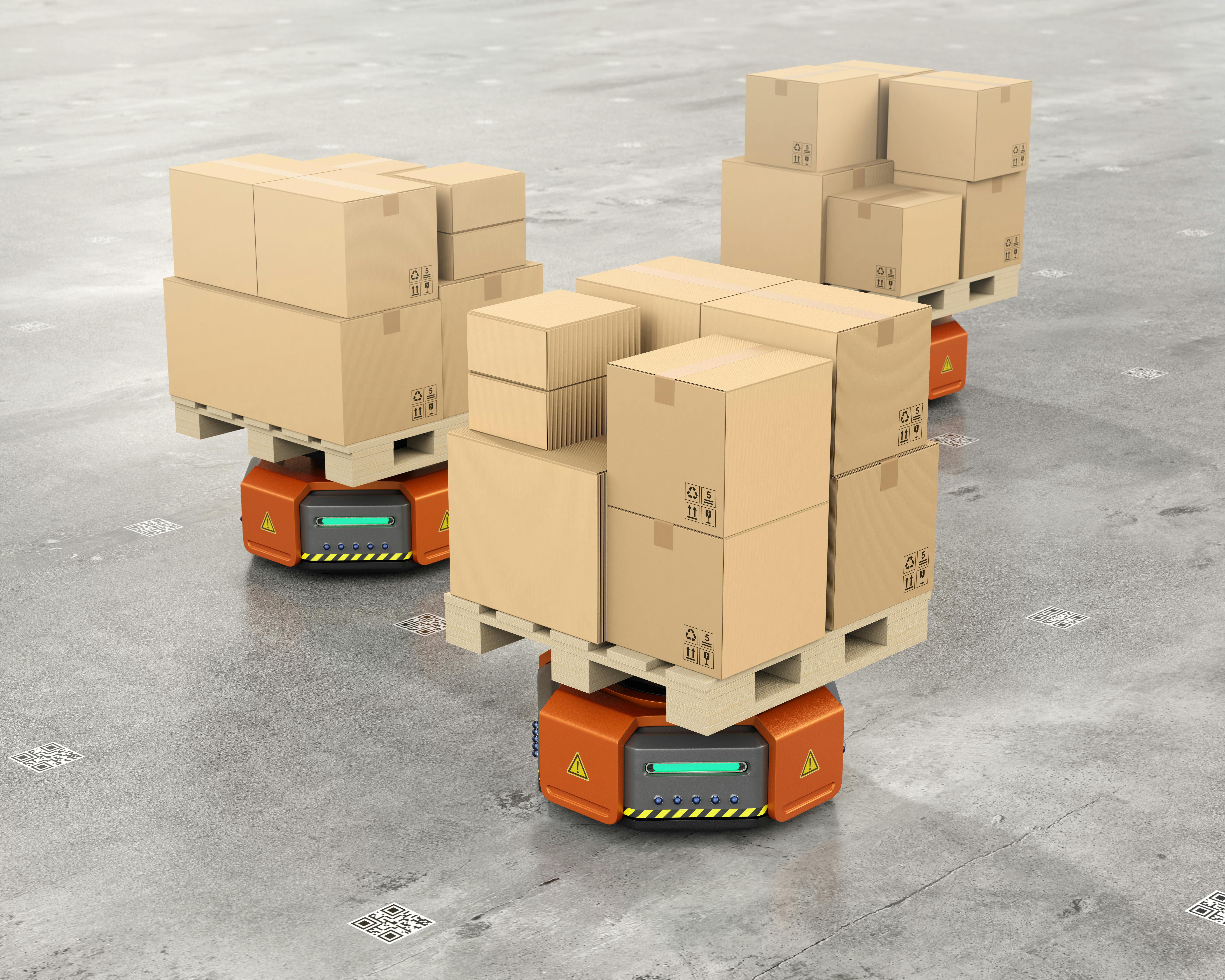 cartons carried by an AMR in a warehouse