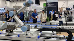 The Movotrak 7th axis system with a Universal Robot cobot attached on display at Pack Expo 2025. The Movotrak 7th axis system with a Universal Robot cobot attached on display at Pack Expo 2025.